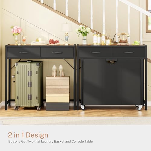 Laundry Sorter, Rolling Laundry Hamper with 3 Section Pull-Out Bags, Laundry Basket Organizer with 2 Drawers & 2-Tone Top Panel, Laundry Hamper with Wheels for Laundry Room Organization, Bathroom