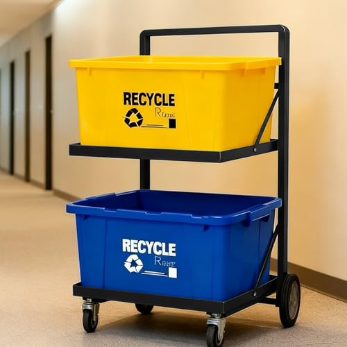 VERSSURE Recycling Cart,2-Tier Recycle Bin Cart with Wheels,Holds up to 140 Lbs,Rolling Utility Organizer for Garbage Sorting,Warehouse and Garage
