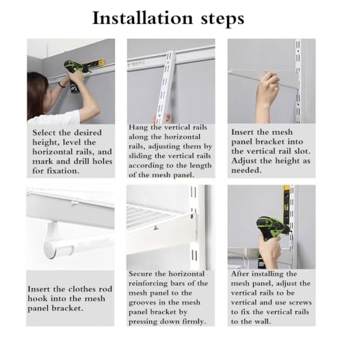 Wire Closet Organizer System Wall Mounted Custom Closet Kit Adjustable Storage Shelves for Clothes Shoes Handbags for Home Closet/Pantry/Laundry/Mudroom W 3.46M