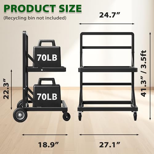 VERSSURE Recycling Cart,2-Tier Recycle Bin Cart with Wheels,Holds up to 140 Lbs,Rolling Utility Organizer for Garbage Sorting,Warehouse and Garage
