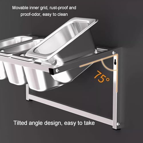 Stainless Steel Wall-Mounted Condiment Rack Set for Kitchen & Restaurant - Ideal for Seasoning Storage & Organization - Perfect for Buffets & Food Containers, Argento