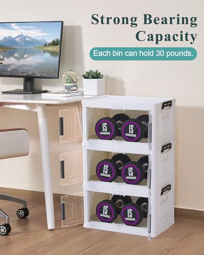 OlarHike Storage Bins with Lids - Folding Storage box with Doors and Wheels, Collapsible Plastic Storage Bins for Closet, Stackable Storage Organizer, Movable Storage Containers