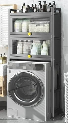 Multifunctional Space Saving Shelving Unit Over Washing Machine, Freestanding Multi-Tier Bathroom Shelf for Laundry, Grey (70 x 25 x 135 cm)