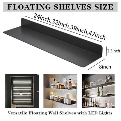 UFAGFDA Floating Shelves Hanging Shelve Storage Organizers Multi-Layer,Heavy-Du Metal Wall Shelves 3-Piece Set with LED Lighting Slish Hanging Boohelf for Living Room Decor Sturdy Display Rack for B