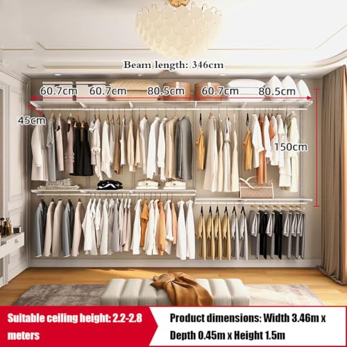 Wire Closet Organizer System Wall Mounted Custom Closet Kit Adjustable Storage Shelves for Clothes Shoes Handbags for Home Closet/Pantry/Laundry/Mudroom W 3.46M