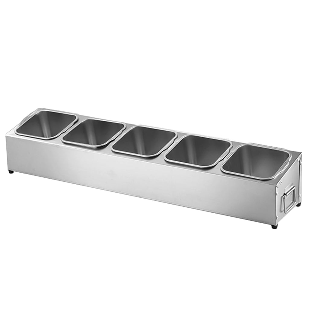 Stainless Steel Spice Rack Set - Commercial Condiment Holder & Food Dispenser - Countertop Organizer for Salt, Sugar, Seasonings & Fruits - Durable Silver Storage Solution, 36.4x18x15.5cm