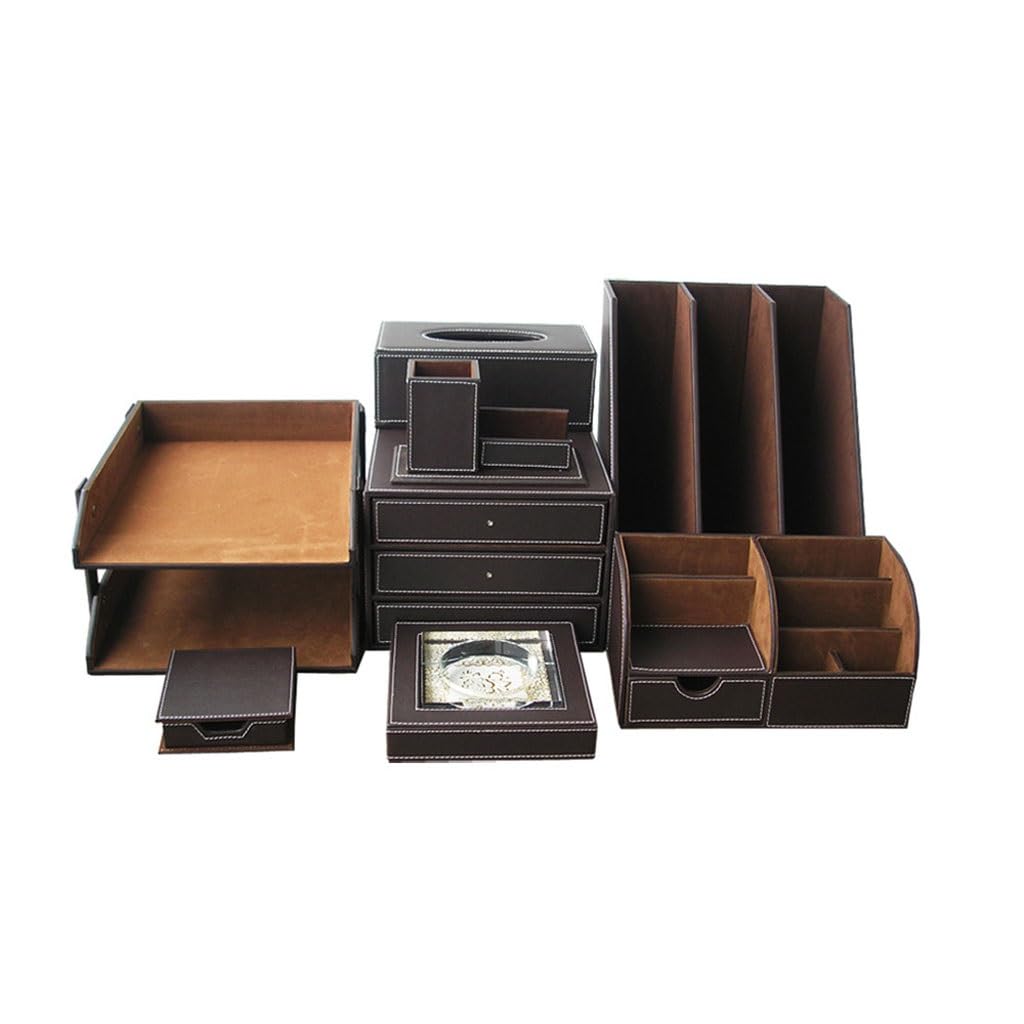NSUQOA JSEIAJB Large Office Desk Organizer Set Pen Holder Rectangle Tissue Box File Rack Document Tray Memo Case Ashtray