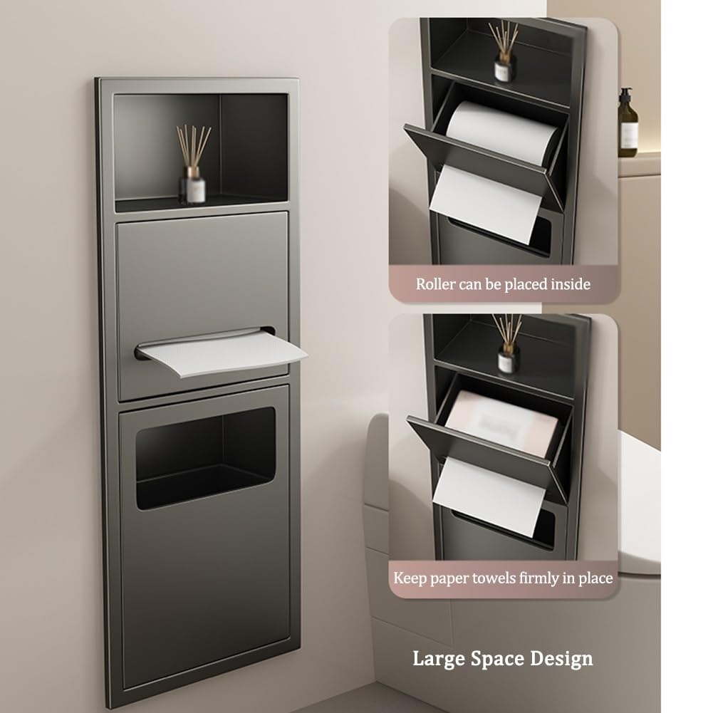 RJYYYDS Stainless Steel Bathroom Niche, Recessed Organizer Shower Shelf, with Garbage Can - Waterproof Wall-Inserted Storage Caddy, for Shower Essentials