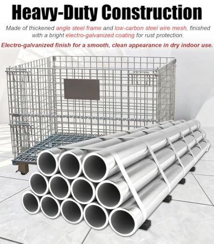 Heavy-Duty Wire Mesh Storage Cart with 4 Wheels & Folding Feet - Mobile Utility Trolley for Home, Garage, Warehouse, and Shop Organization