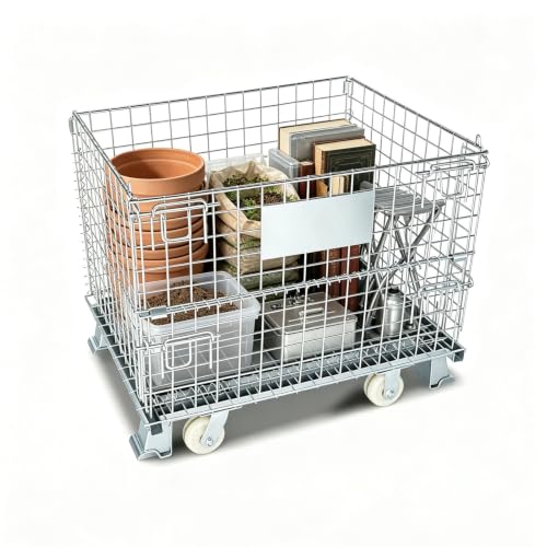 Heavy-Duty Wire Mesh Storage Cart with 4 Wheels & Folding Feet - Mobile Utility Trolley for Home, Garage, Warehouse, and Shop Organization