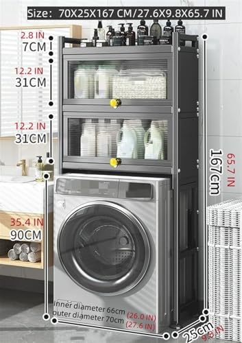 Multifunctional Space Saving Shelving Unit Over Washing Machine, Freestanding Multi-Tier Bathroom Shelf for Laundry, Grey (70 x 25 x 135 cm)