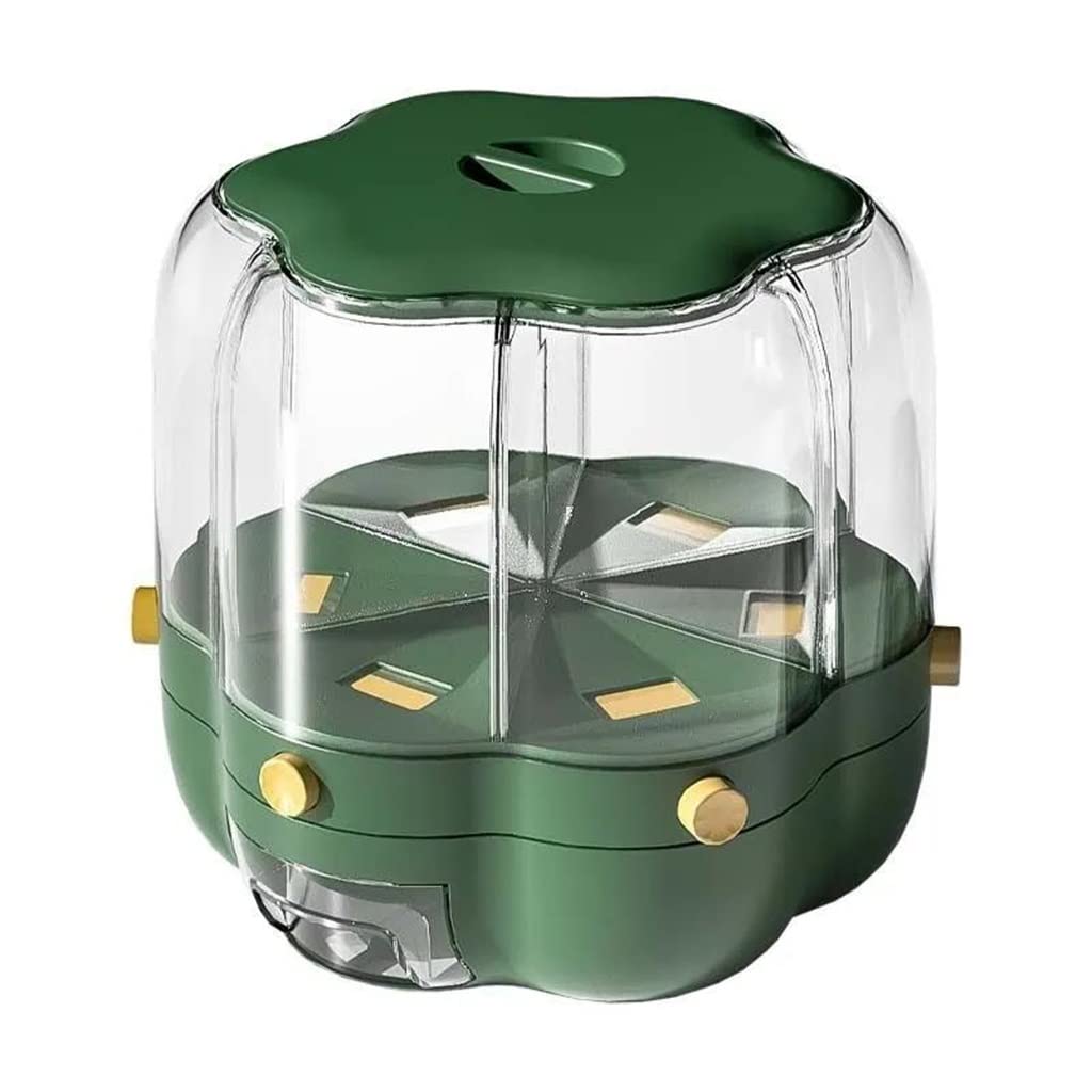 UOHLCX Rotating Food Bucket Kitchen Storage Container Bulk Grain Resistant 6 Compartment