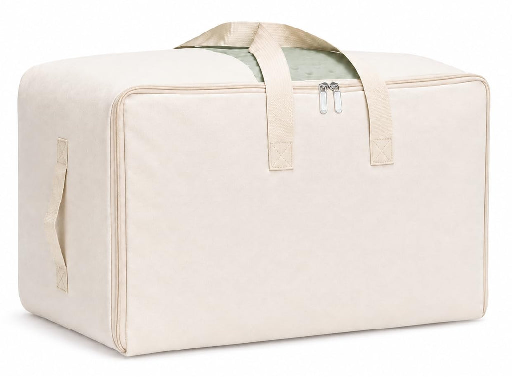 DoYiKe Soft Large Canvas Comforter Storage Bags with Zipper and Clear Window, Cotton Linen Storage Organizer for Sweater, Comforter, Blankets, Quilt, Pillows and Bedding