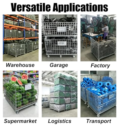 Heavy-Duty Wire Mesh Storage Cart with 4 Wheels & Folding Feet - Mobile Utility Trolley for Home, Garage, Warehouse, and Shop Organization