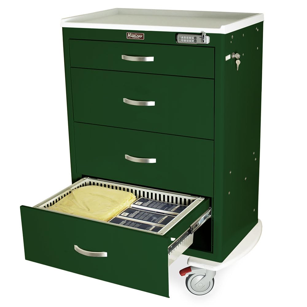 Harloff T-Series 4-Drawer Medical Storage Cart with E-Lock