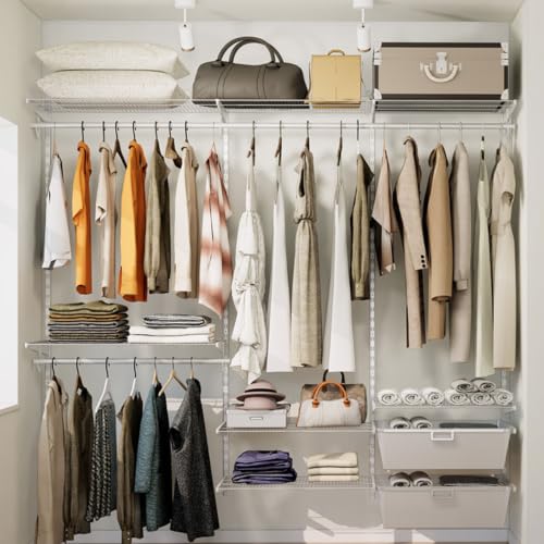Wire Closet Organizer System Wall Mounted Custom Closet Kit Adjustable Storage Shelves for Clothes Shoes Handbags for Home Closet/Pantry/Laundry/Mudroom W 3.46M