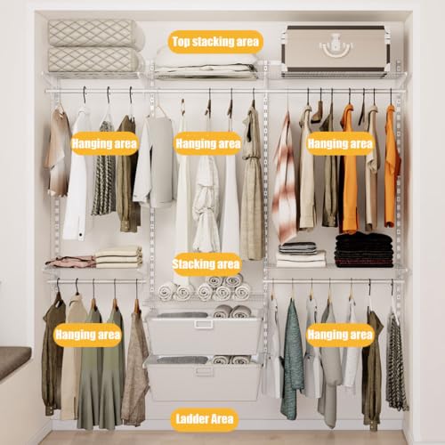 Wire Closet Organizer System Wall Mounted Custom Closet Kit Adjustable Storage Shelves for Clothes Shoes Handbags for Home Closet/Pantry/Laundry/Mudroom W 3.46M