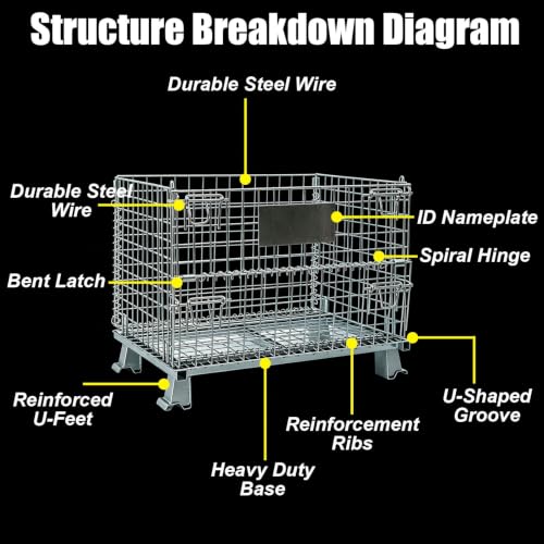 Heavy-Duty Wire Mesh Storage Cart with 4 Wheels & Folding Feet - Mobile Utility Trolley for Home, Garage, Warehouse, and Shop Organization
