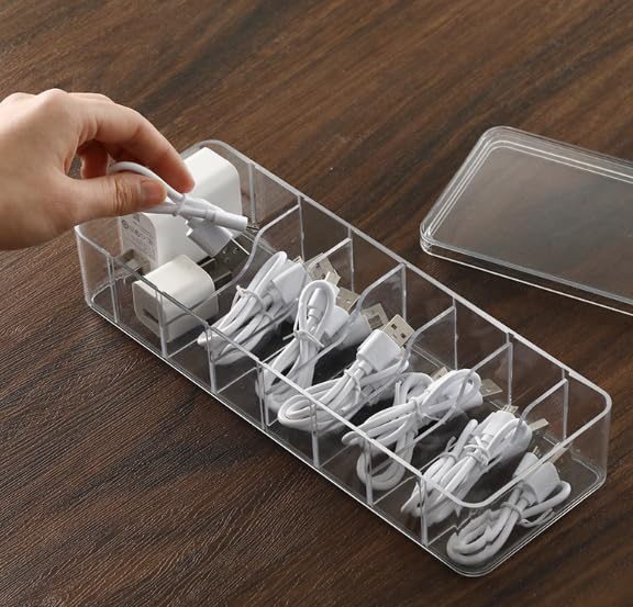 4-Pack Clear Cable Management Boxes with 40 Silicone Ties - Durable Cord Organizer Storage Solution for Desk Accessories, Electronics, Cosmetics, Jewelry - Versatile Home & Office Organization Kit
