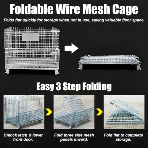 Heavy-Duty Wire Mesh Storage Cart with 4 Wheels & Folding Feet - Mobile Utility Trolley for Home, Garage, Warehouse, and Shop Organization