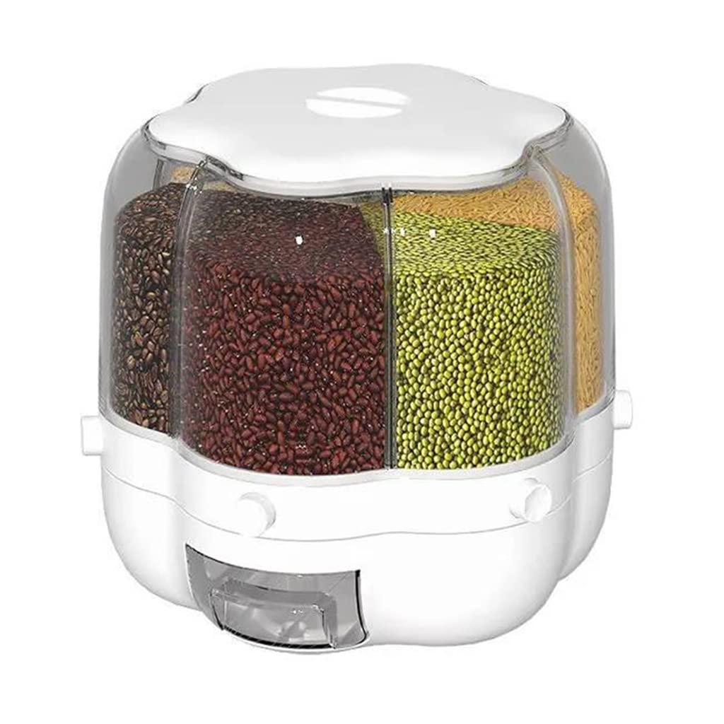 UOHLCX Rotating Food Bucket Kitchen Storage Container Bulk Grain Resistant 6 Compartment