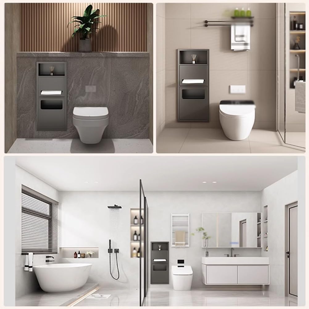 RJYYYDS Stainless Steel Bathroom Niche, Recessed Organizer Shower Shelf, with Garbage Can - Waterproof Wall-Inserted Storage Caddy, for Shower Essentials
