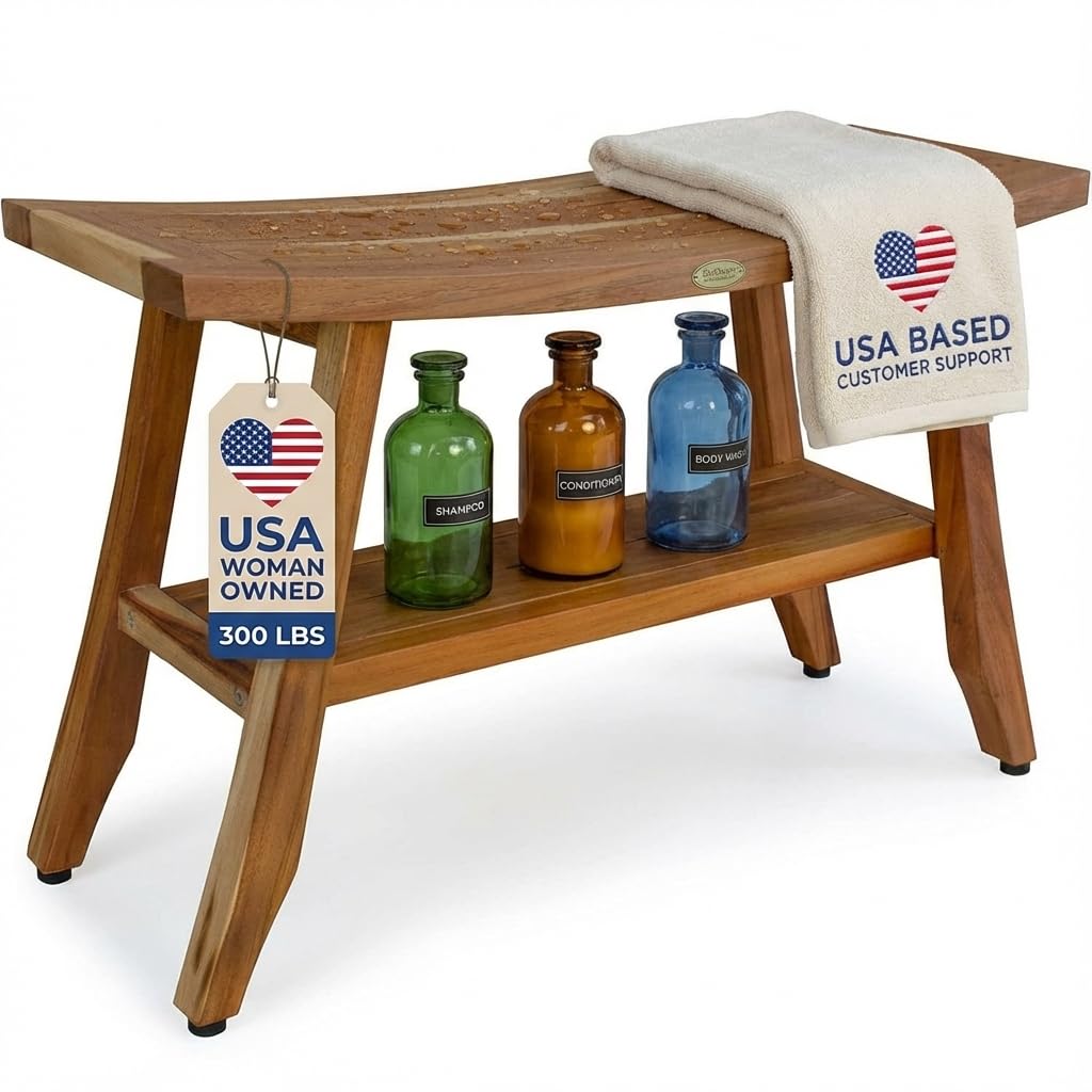 EcoDecors Satori Teak Wood Shower Bench, EarthyTeak Finish