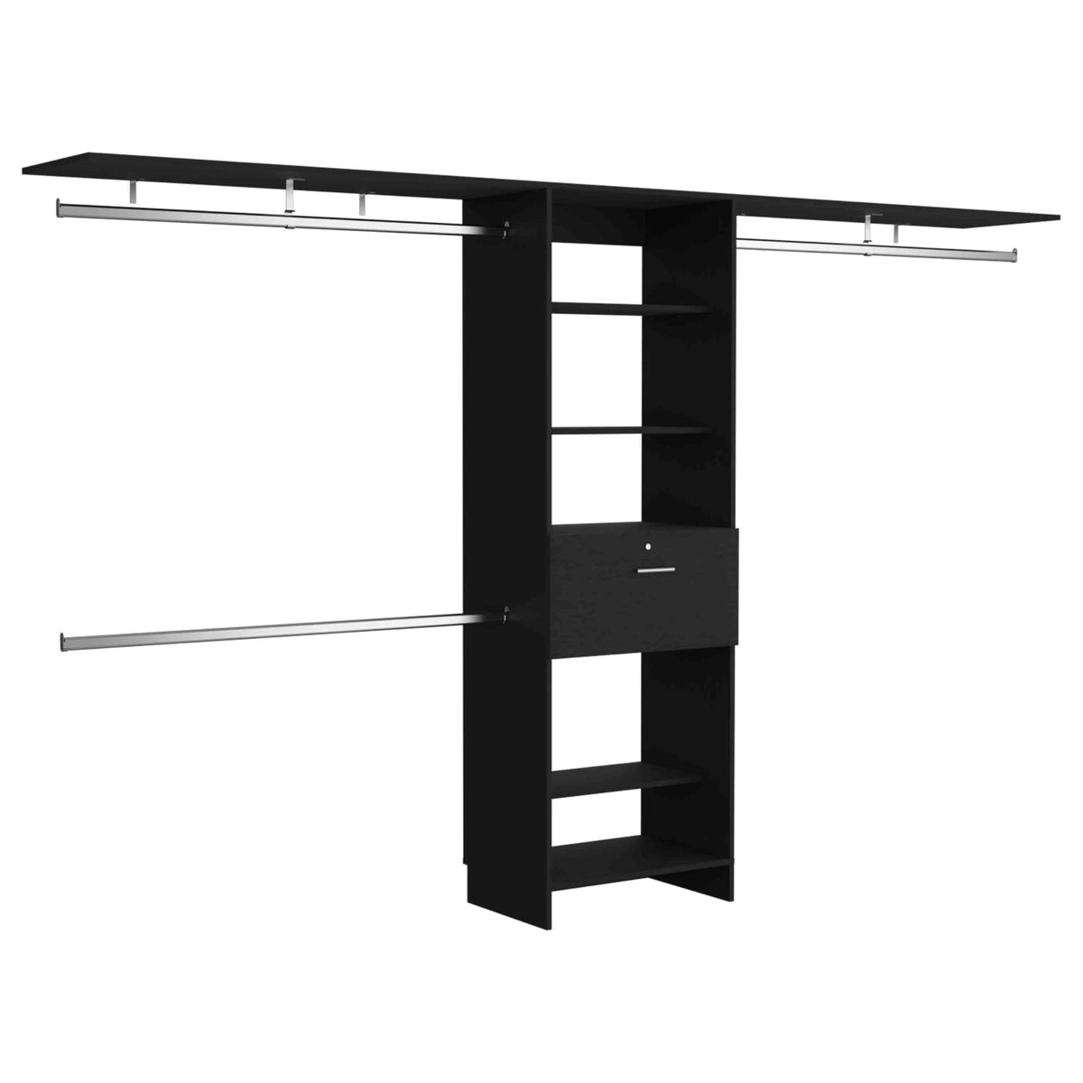 GMASONHK Black Closet Organizer System - 3 Hanging Rods, 5 Shelves, 1 Drawer for Bedroom and Wardrobe