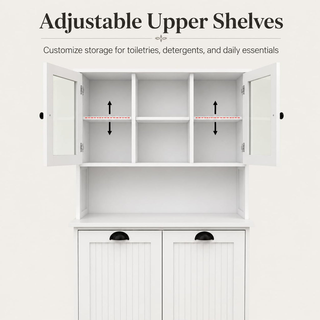 Laundry Hamper Cabinet with 2 Tilt-Out Bins and Adjustable Shelves
