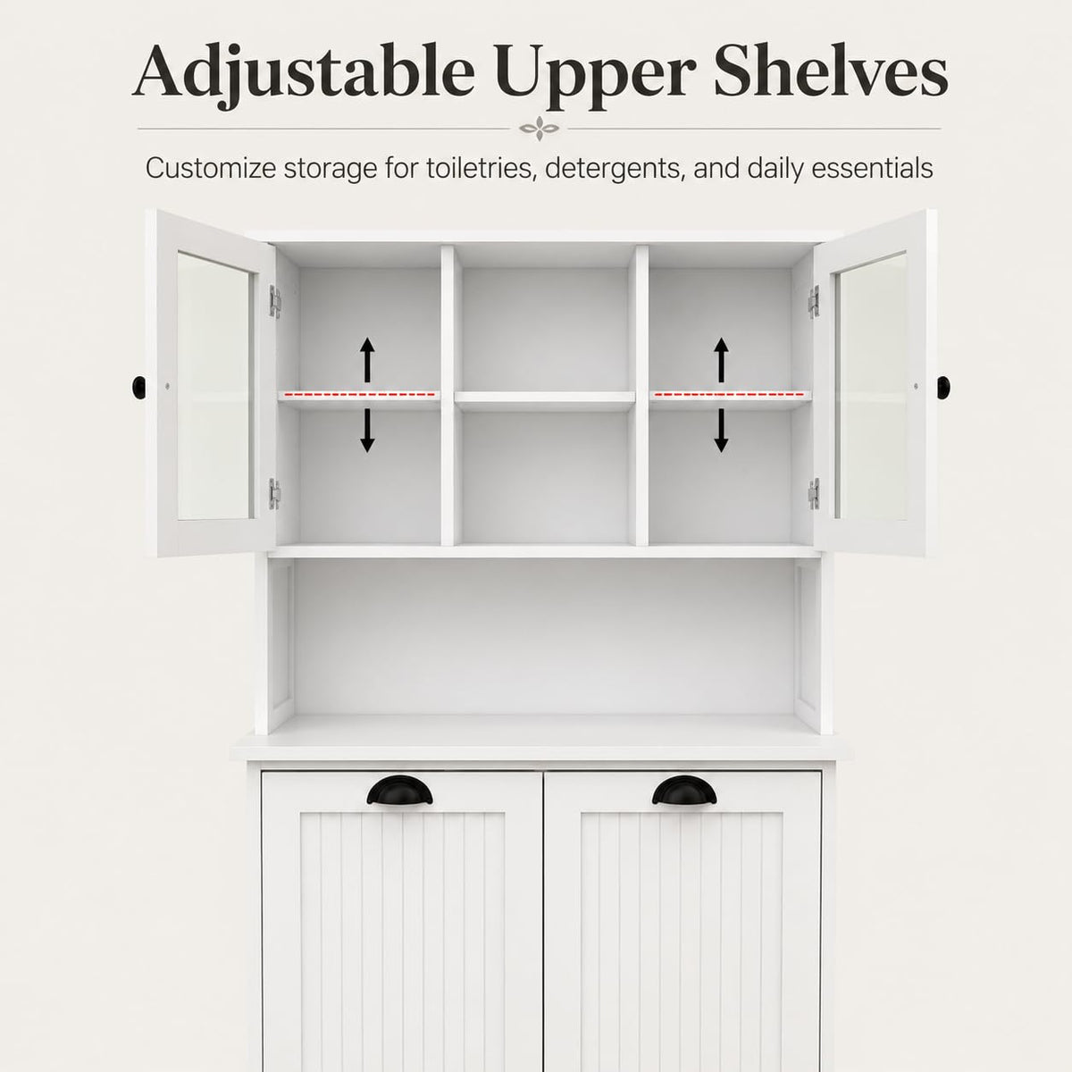 Laundry Hamper Cabinet with 2 Tilt-Out Bins and Adjustable Shelves
