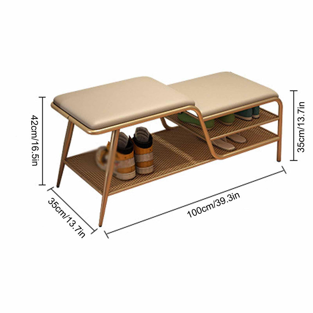 RUYICZB Shoe Rack Bench with Cushion, 2 Tier Storage Bench, Entryway Bench with Legs, Metal Shoe Rack Organizer, Shoe Storage Bench for Living Room, Hallway, Entryway