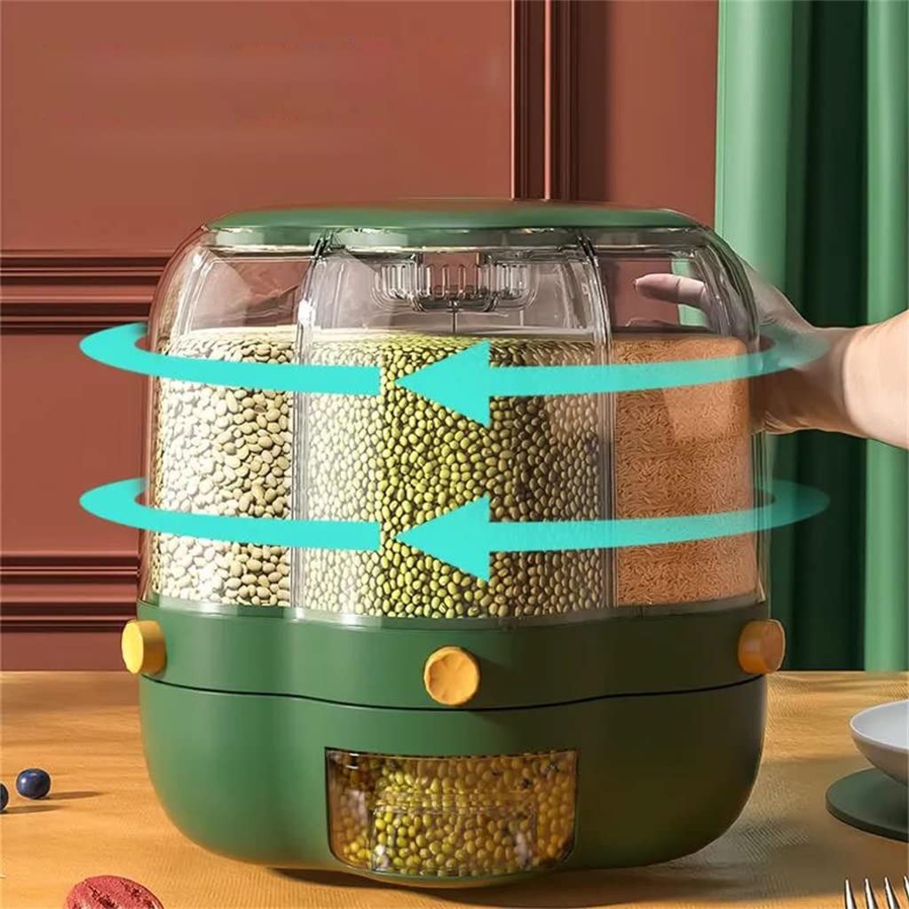 UOHLCX Rotating Food Bucket Kitchen Storage Container Bulk Grain Resistant 6 Compartment