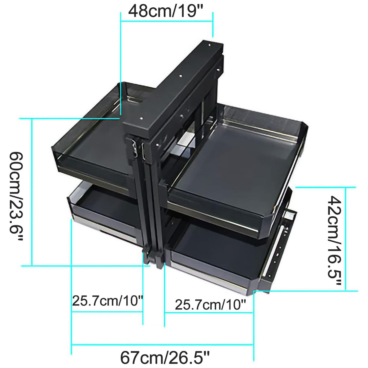 MIIKHI Kitchen Organizer Blind Corner Cabinet Tray 2 Tier Pull Out Cabinet Organizer Swing Pull Out Organizer Swing Tray Kitchen Cabinets for Kitchen Stainless Steel Double Layers Blind C
