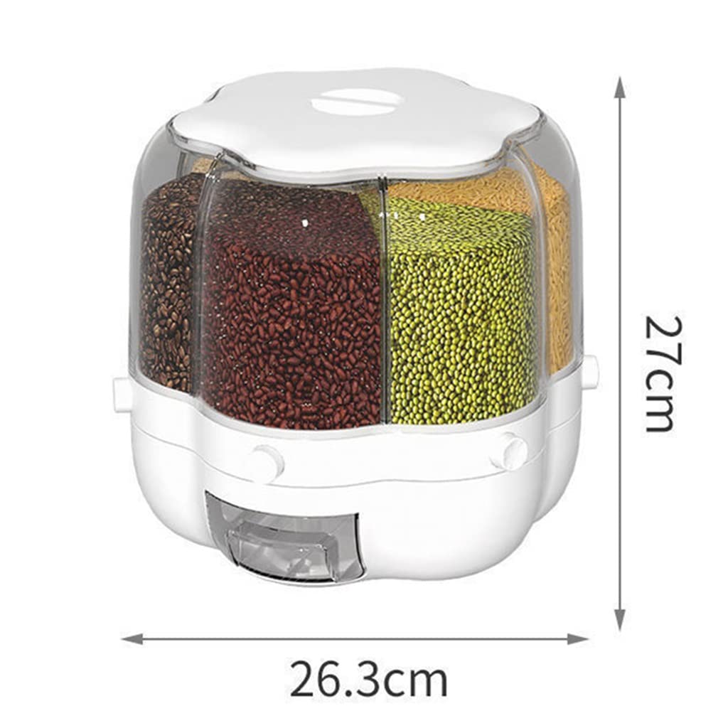 UOHLCX Rotating Food Bucket Kitchen Storage Container Bulk Grain Resistant 6 Compartment