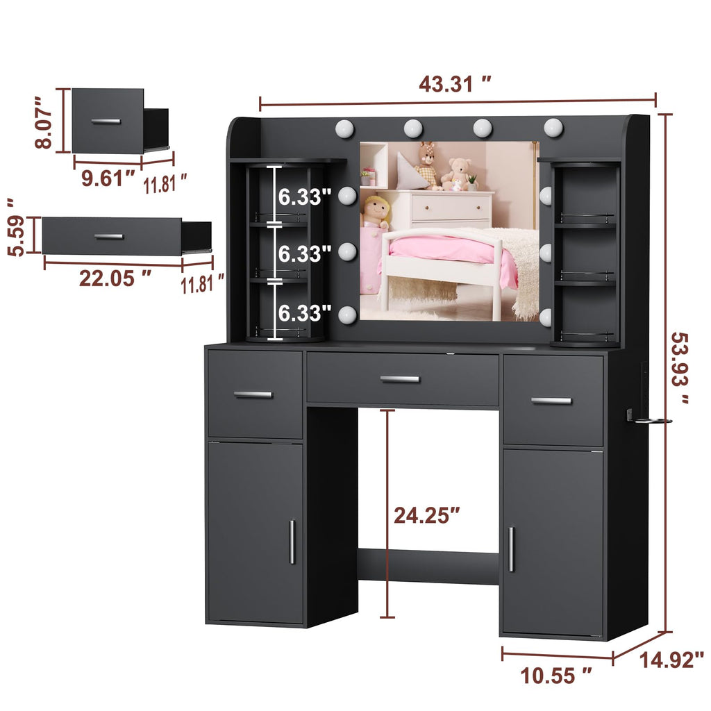 EasyCom Vanity Desk with Rotating Jewelry Organizers for Bedroom