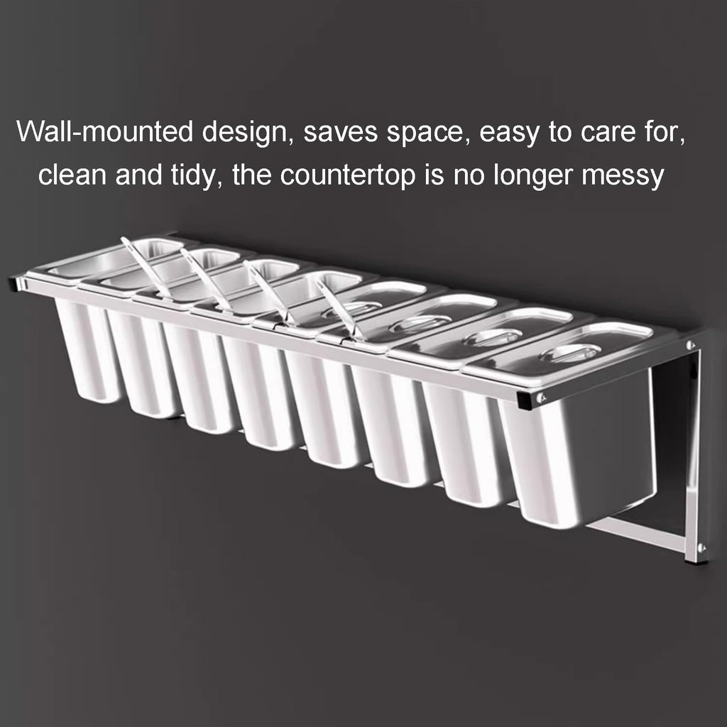 LXBAMKEA Wall-Mounted Commercial Spice Rack Set, Stainless Steel Condiment Racks Organizer Shelf for Kitchen Buffet Restaurant, Seasoning Ingredients Fruits Food Container