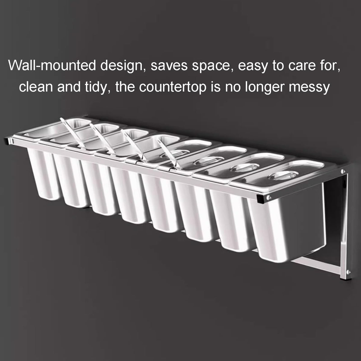 LXBAMKEA Wall-Mounted Commercial Spice Rack Set, Stainless Steel Condiment Racks Organizer Shelf for Kitchen Buffet Restaurant, Seasoning Ingredients Fruits Food Container