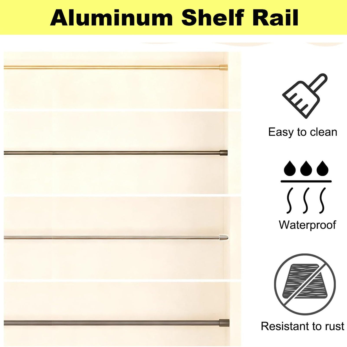 Customizable Black Modern Shelf Guard Rail Set - 6 Pack (33in) - Decorative Closet, Shoe, Bathroom Enclosure - Prevent Falling Barrier Rods for Safe Storage