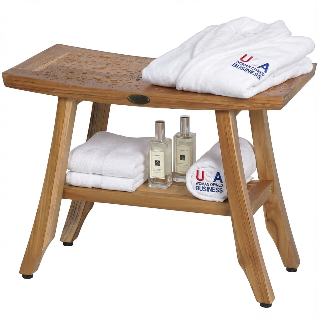 EcoDecors Satori Teak Wood Shower Bench, EarthyTeak Finish