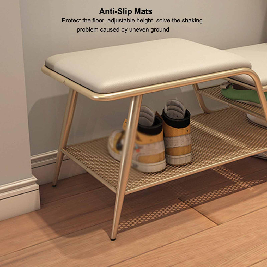 RUYICZB Shoe Rack Bench with Cushion, 2 Tier Storage Bench, Entryway Bench with Legs, Metal Shoe Rack Organizer, Shoe Storage Bench for Living Room, Hallway, Entryway