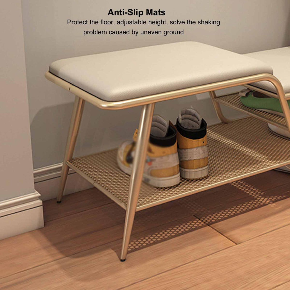 RUYICZB Shoe Rack Bench with Cushion, 2 Tier Storage Bench, Entryway Bench with Legs, Metal Shoe Rack Organizer, Shoe Storage Bench for Living Room, Hallway, Entryway