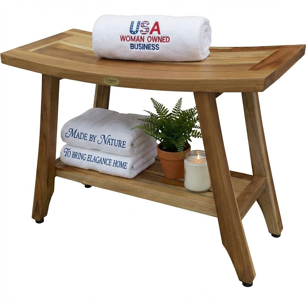 EcoDecors Satori Teak Wood Shower Bench, EarthyTeak Finish