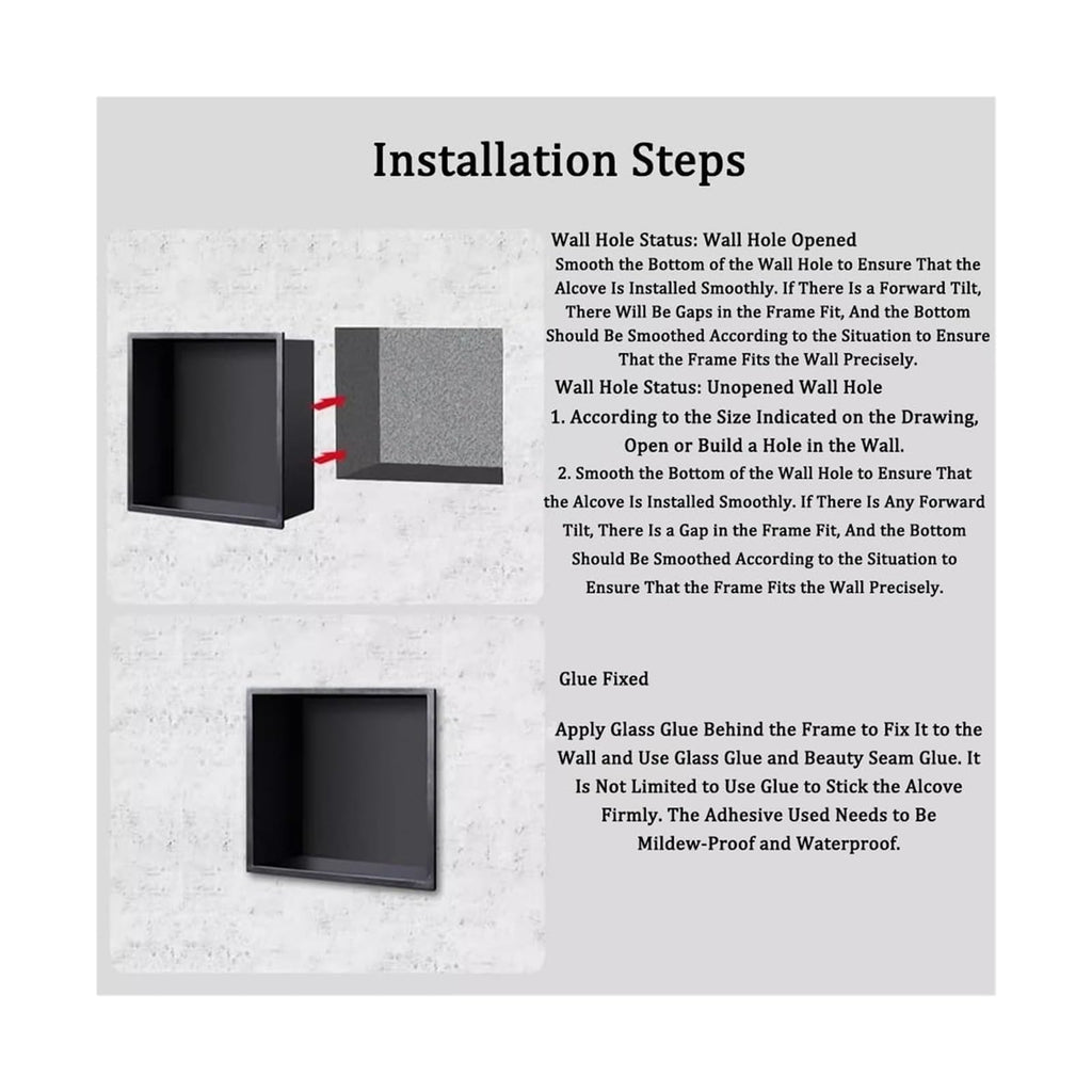 Stainless Steel Waterproof Shower Rack Wall Mounted Bathroom Storage Tile Paper Trash Can for Shampoo Toiletries (Black Finish)