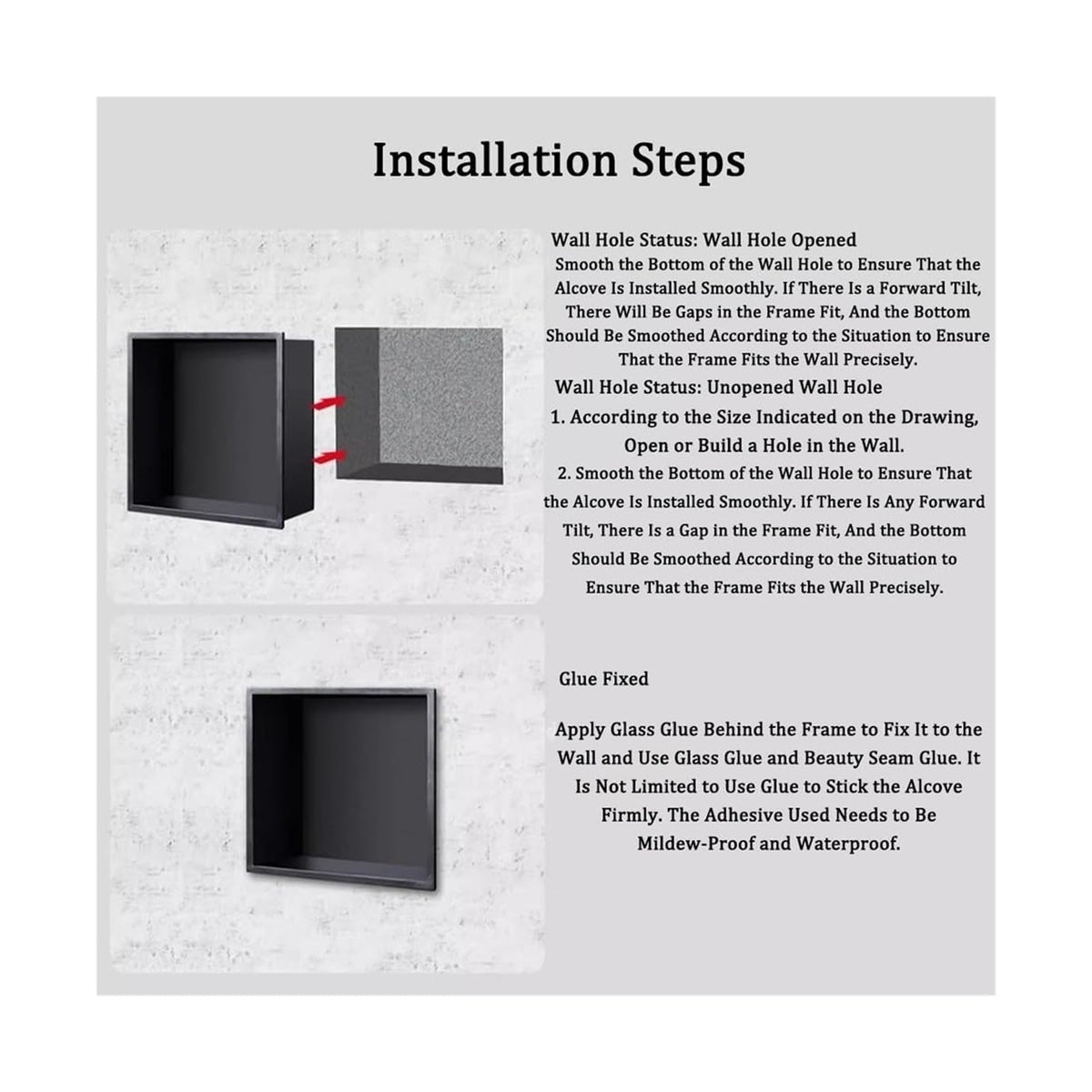 Stainless Steel Waterproof Shower Rack Wall Mounted Bathroom Storage Tile Paper Trash Can for Shampoo Toiletries (Black Finish)