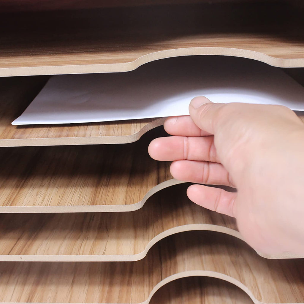 Multi Layer Desk Organizer for A3 Files, Large Capacity Wood Paper Tray with Stacking Design, Space Saving Office Storage Bin for Documents, Books and Supplies, Elegant Desktop Accessories