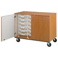 HomeStock Mobile Storage Bin with Locking Doors & Trays - 36" Tall Rolling Organizer Cart