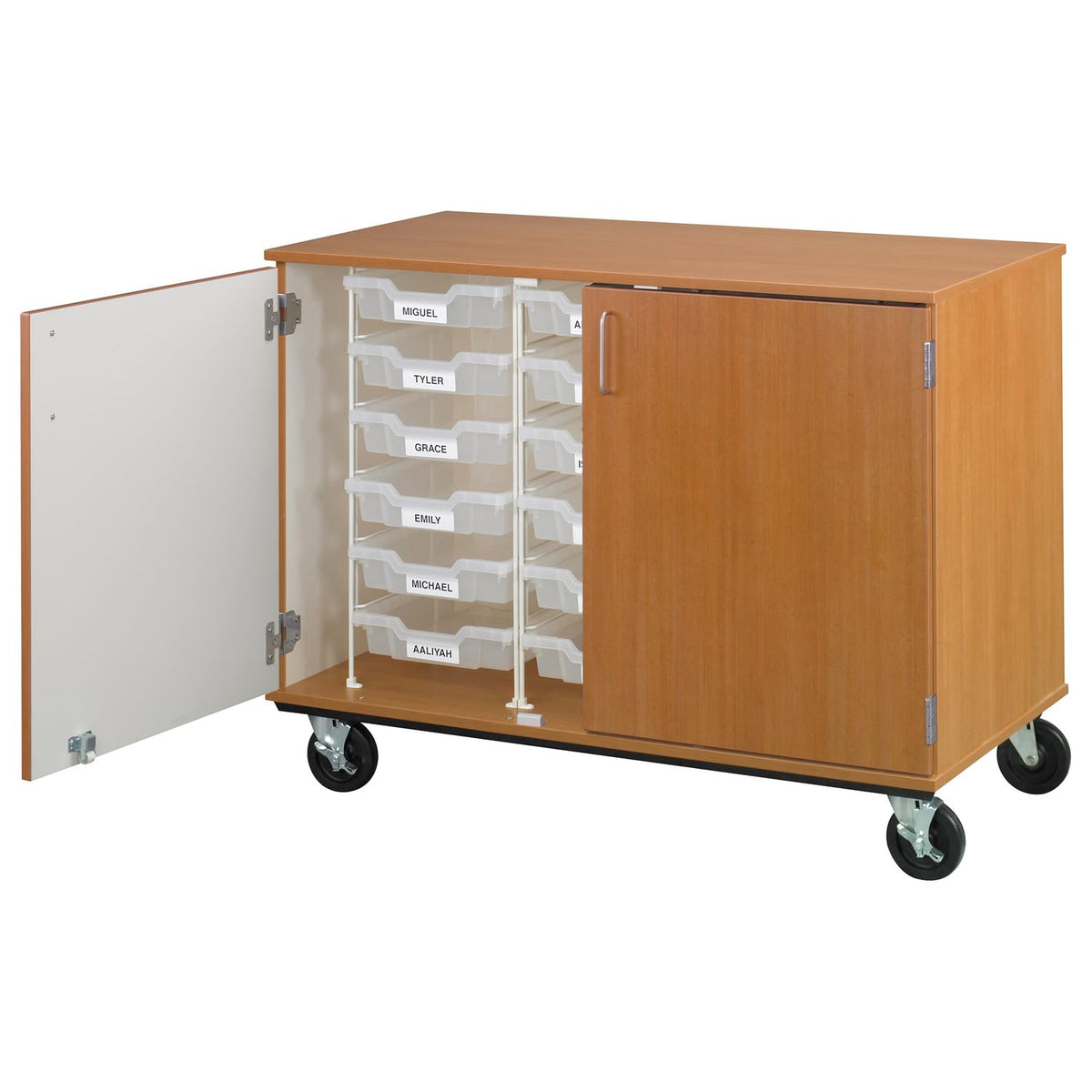HomeStock Mobile Storage Bin with Locking Doors & Trays - 36" Tall Rolling Organizer Cart