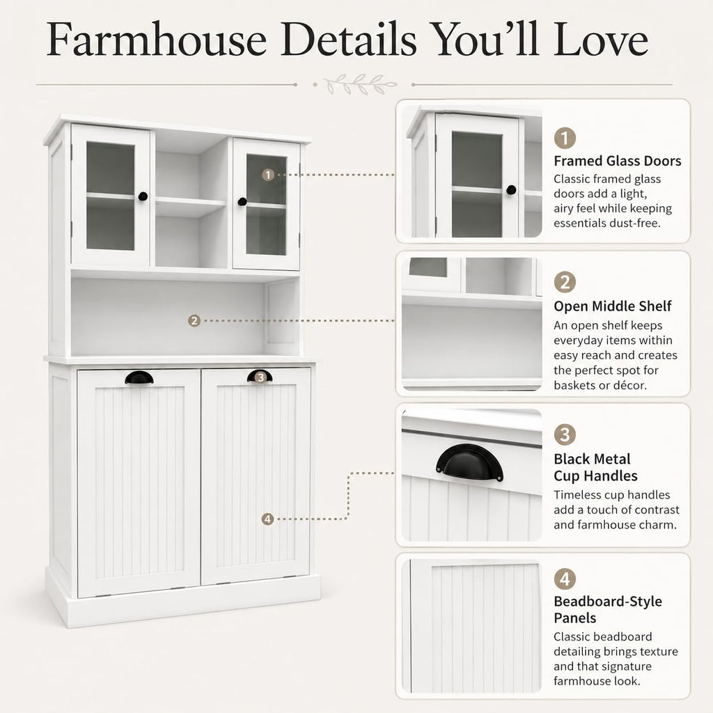 Laundry Hamper Cabinet with 2 Tilt-Out Bins and Adjustable Shelves