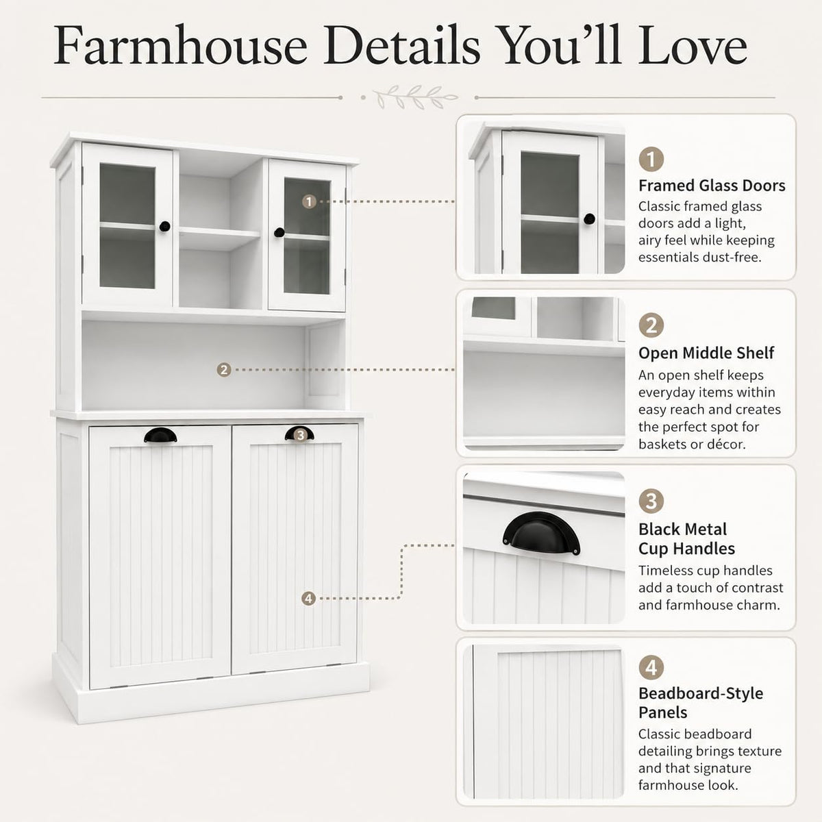 Laundry Hamper Cabinet with 2 Tilt-Out Bins and Adjustable Shelves