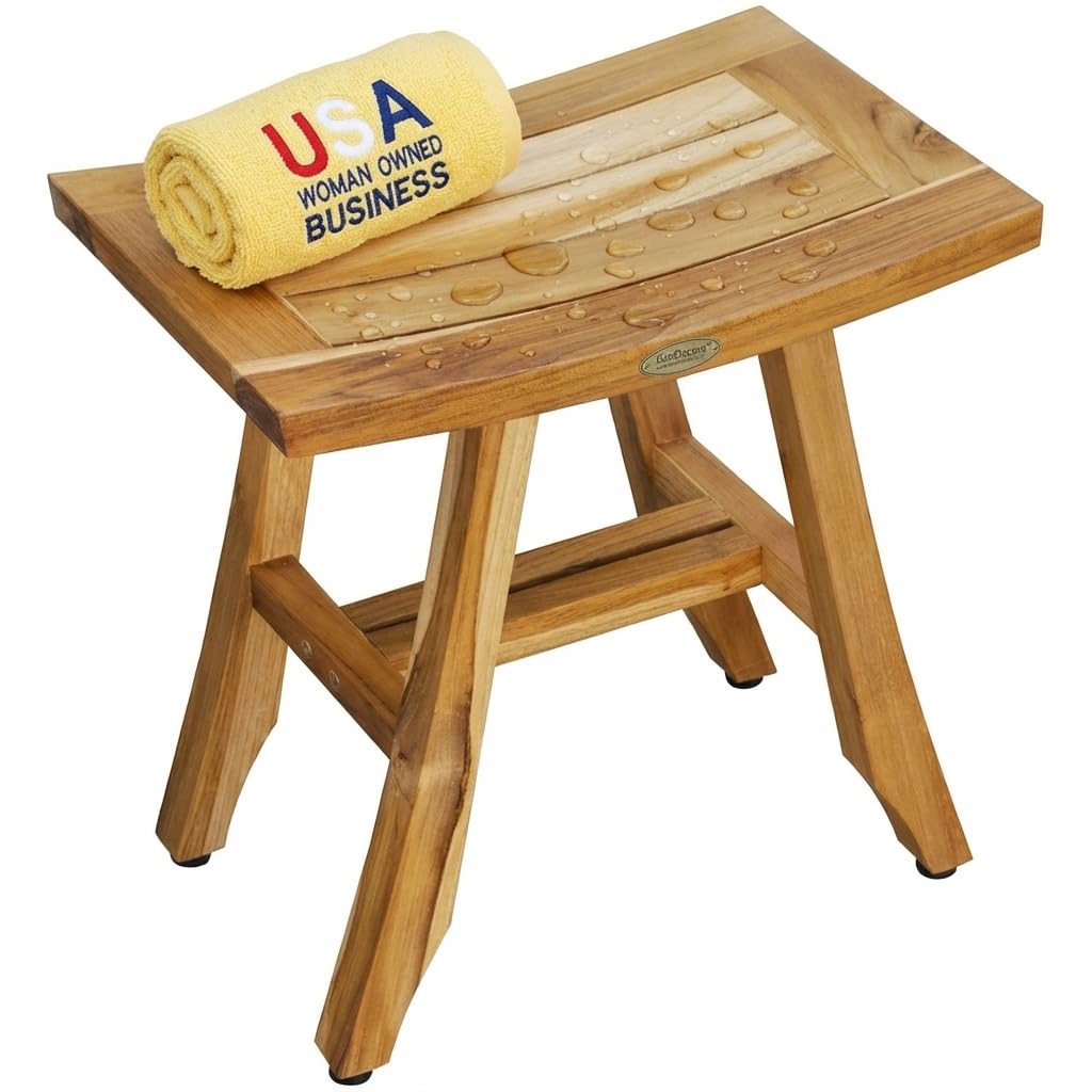 EcoDecors Satori Teak Wood Shower Bench, EarthyTeak Finish